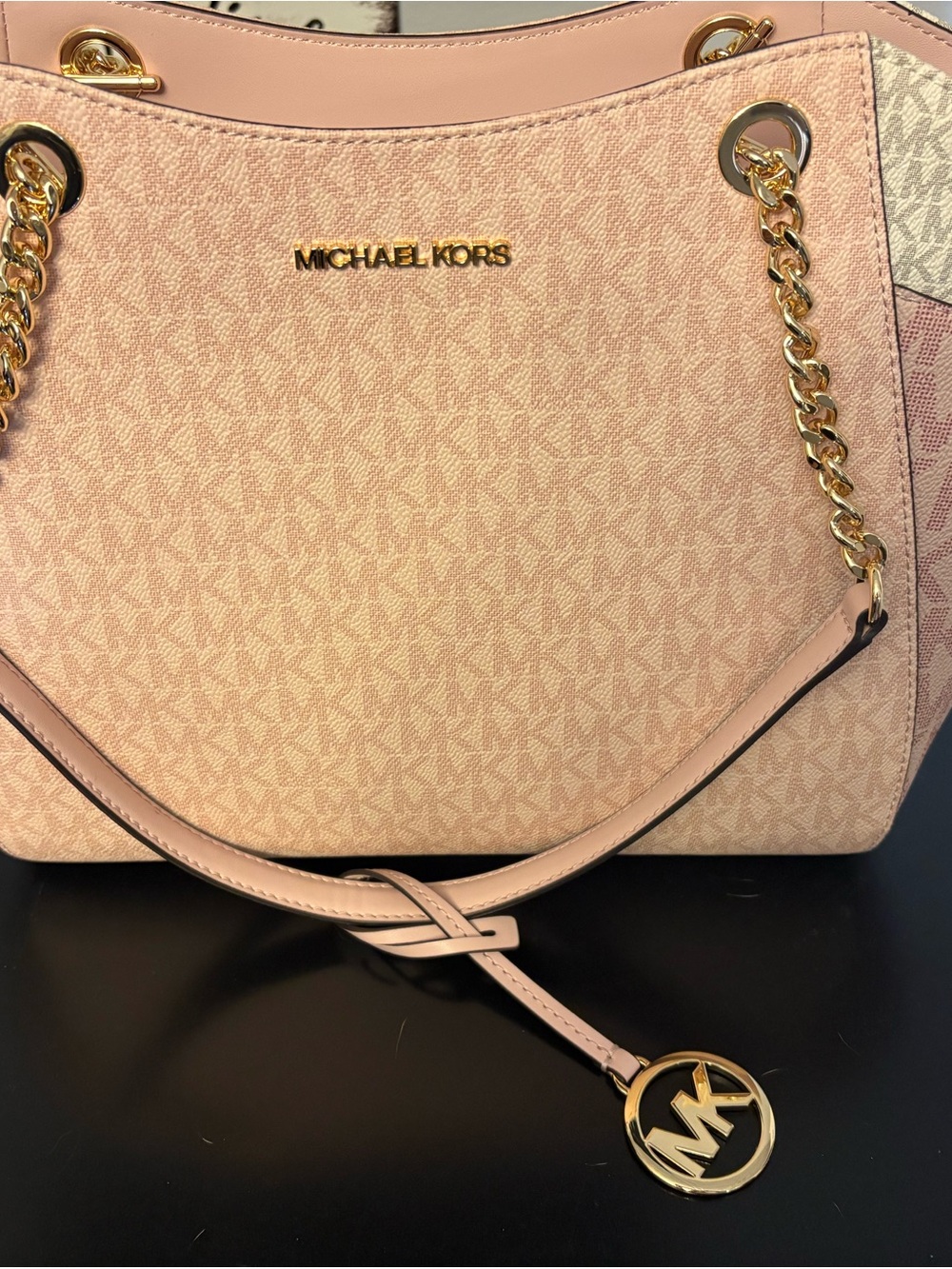 Michael Kors Blush Pink Logo-Print Shoulder Bag with Gold Chain